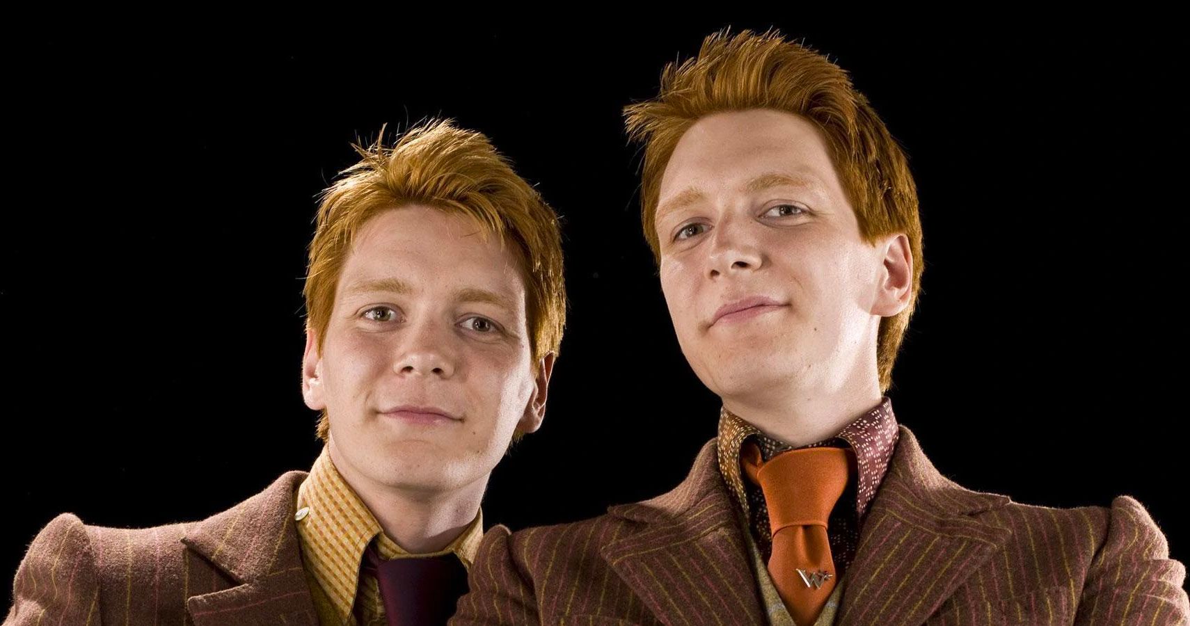 James and oliver phelps play the weasley twins, fred and george, in the har...